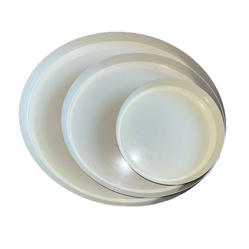 IKEA Glittrig Candle Dish Set of 3 Ivory Black Decor 7" 10.5" 14"